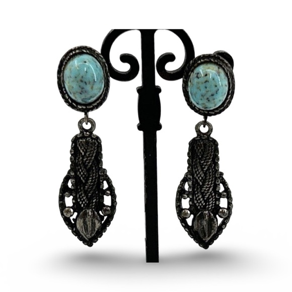 Albert Weiss Turquoise and Black Earrings - Picture 2 of 9